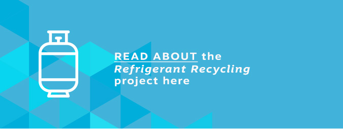 Refrigerant recycling project wording on blue background