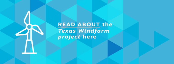 Texas windfarm project wording on blue background